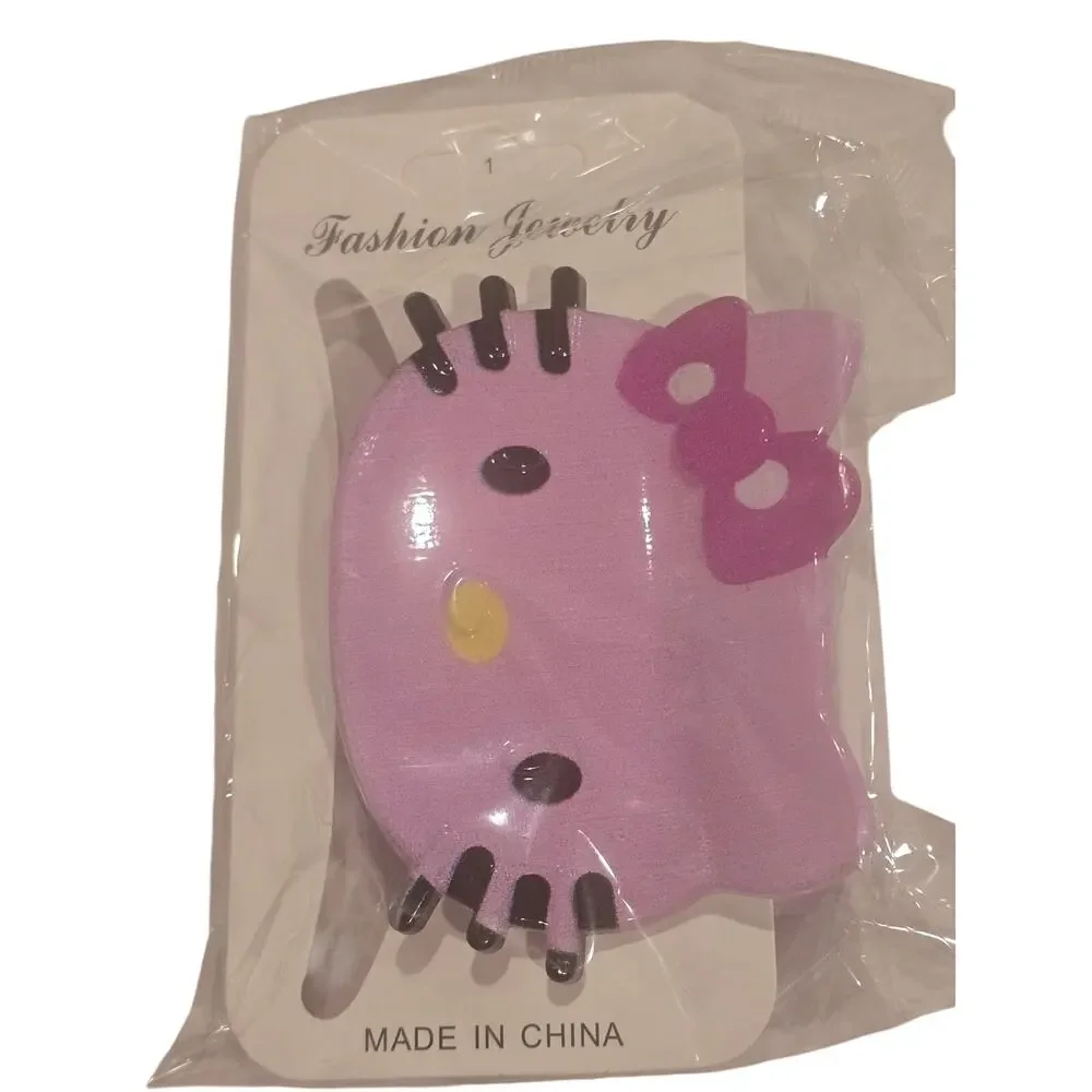Pink Cat Character Hair Claw Clip with Bow